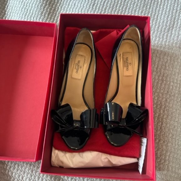 VALENTINO kitten heels black patent couture bow D'orsay - Picture 2 of 7